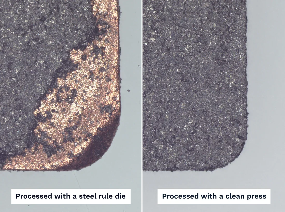 トムソン型で加工 → クリーンプレスで加工