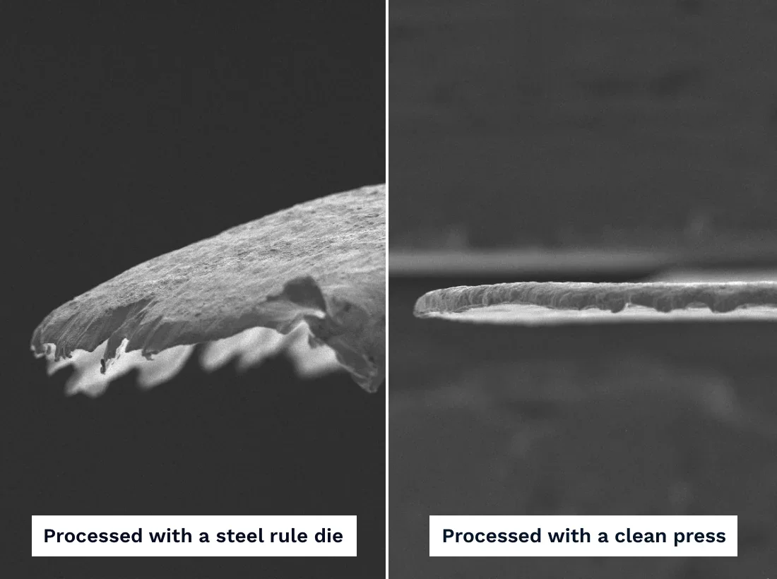 集電箔 トムソン型で加工 → クリーンプレスで加工